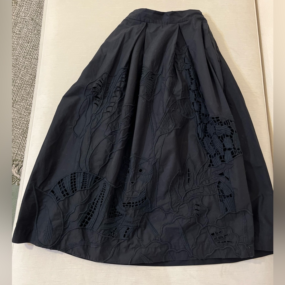 Stella Jean Skirt - Women’s Ita 40 (Xs/S) Black - Embroidered A-Line Midi